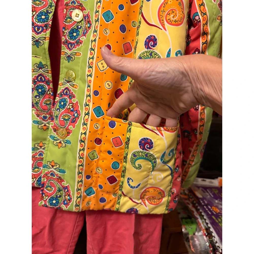 Koret Womens Large Quilted Patchwork Paisley Jacket and Coral Pant Set